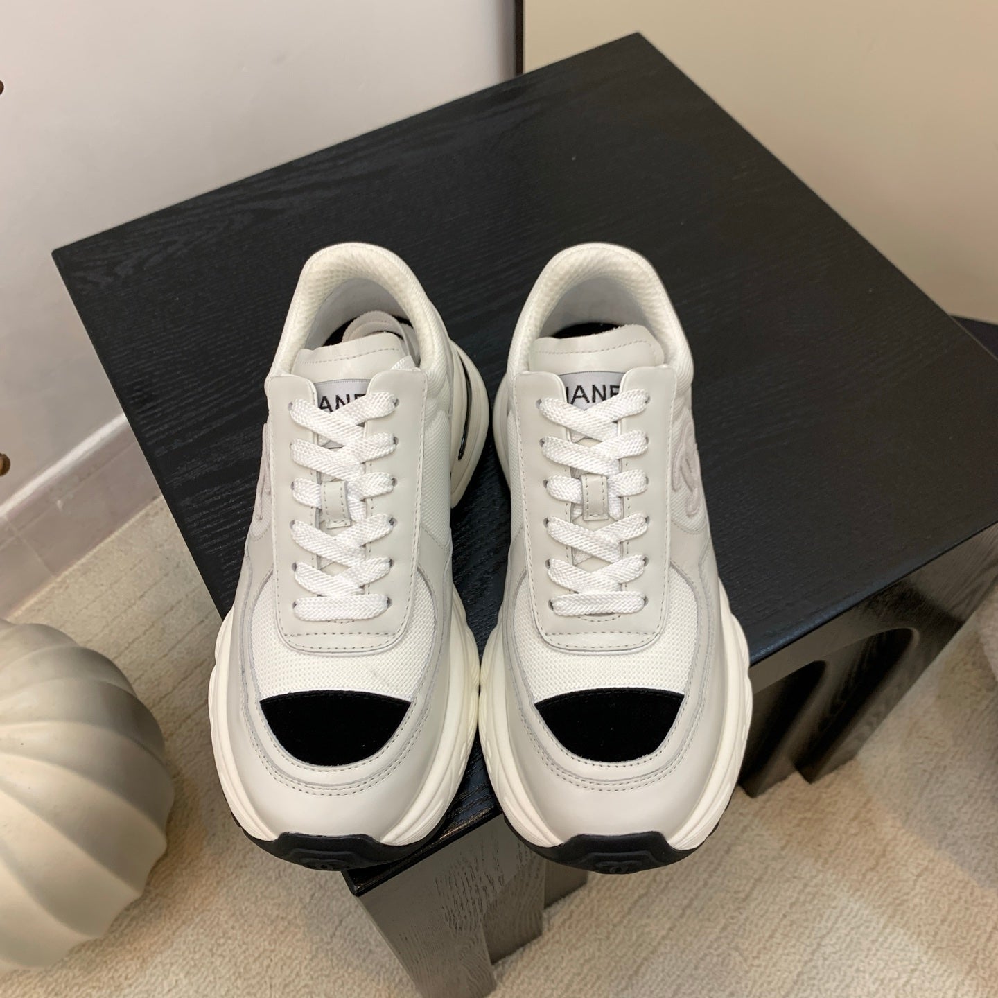 Chanel Sneakers Gray Black Leather And Mesh Fabric 537187
