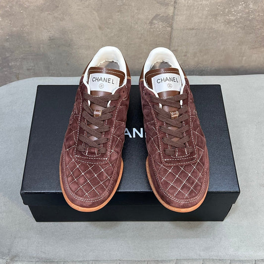 Chanel 26s Sneakers In Dark Brown Suede Quilted Cc Logo