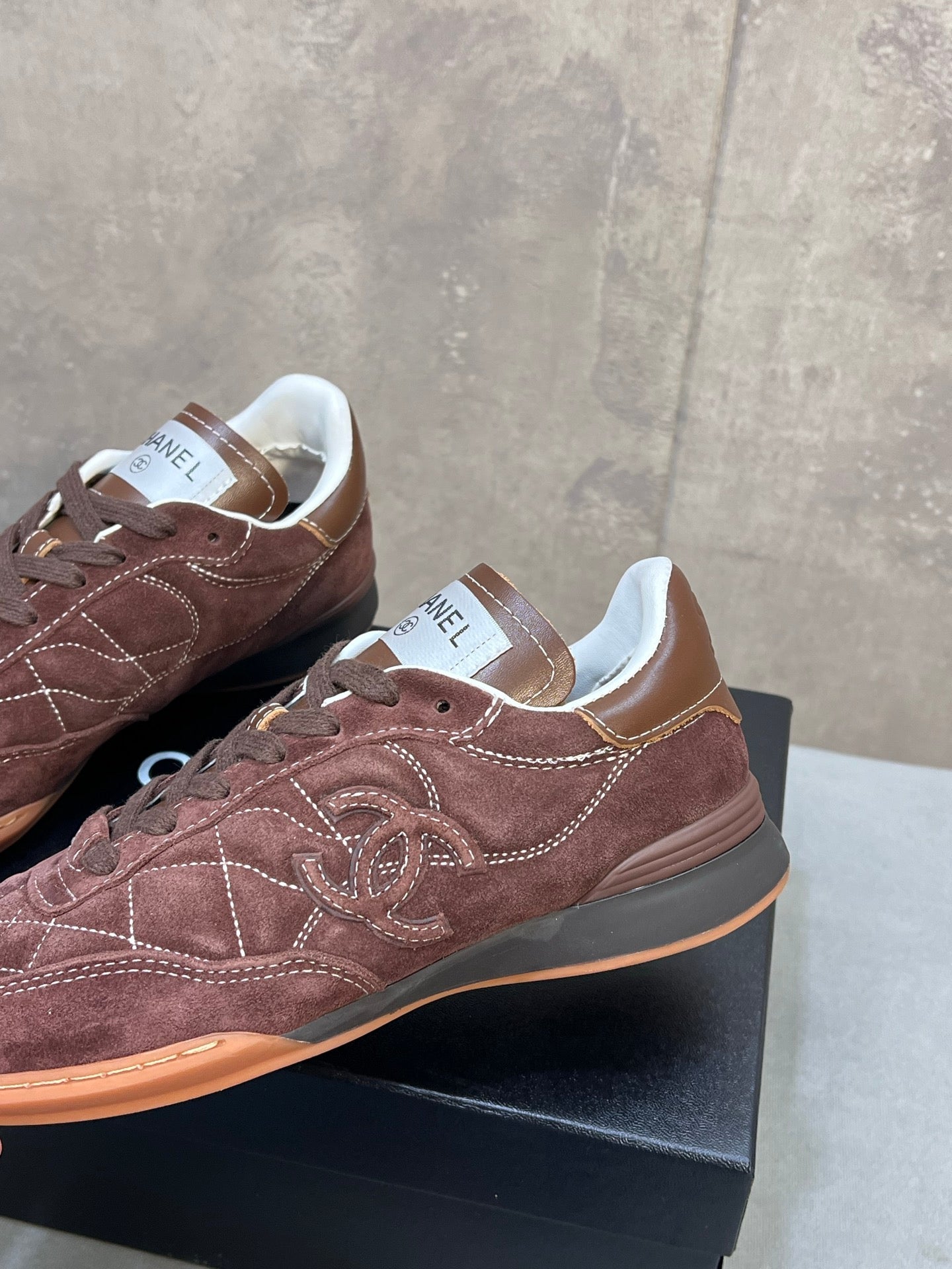 Chanel 26s Sneakers In Dark Brown Suede Quilted Cc Logo