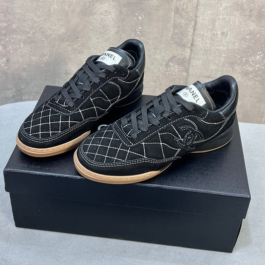 Chanel 26s Sneakers In Black Suede Quilted Cc Logo