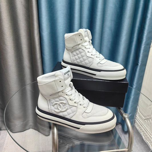 CC High Top Sneaker White Calfskin