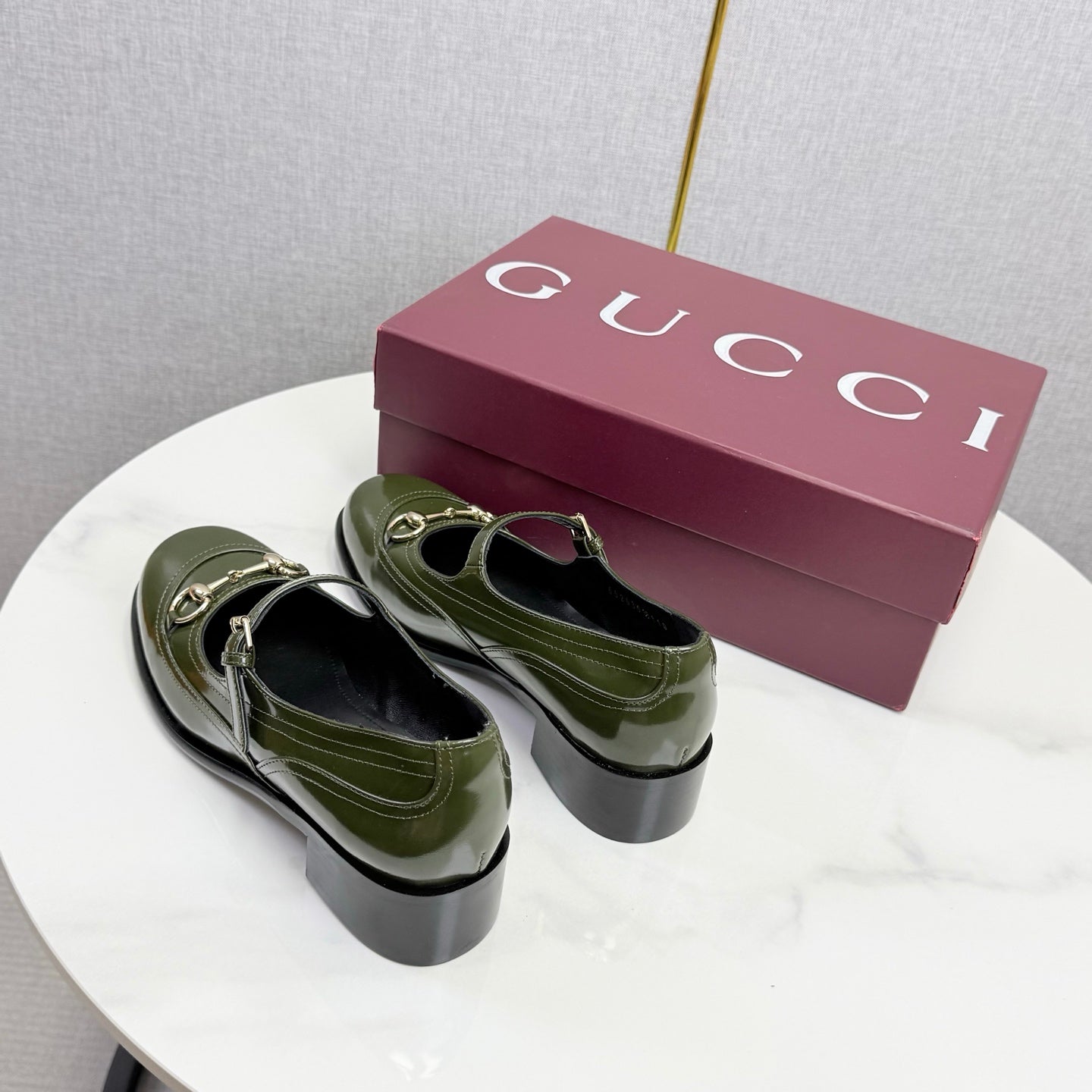GG 26s Horsebit Loafers Olive Glossy Leather 639925