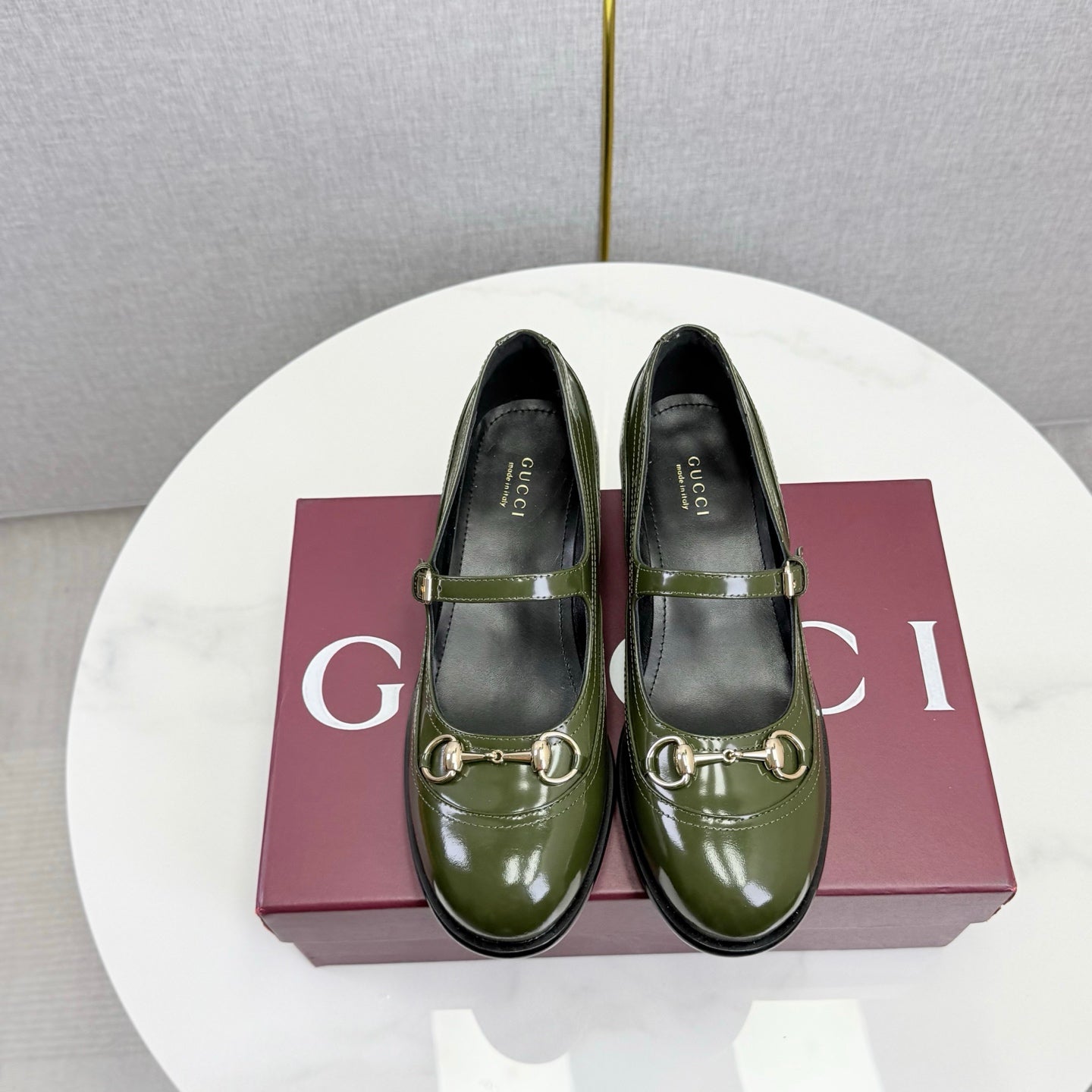 GG 26s Horsebit Loafers Olive Glossy Leather 639925