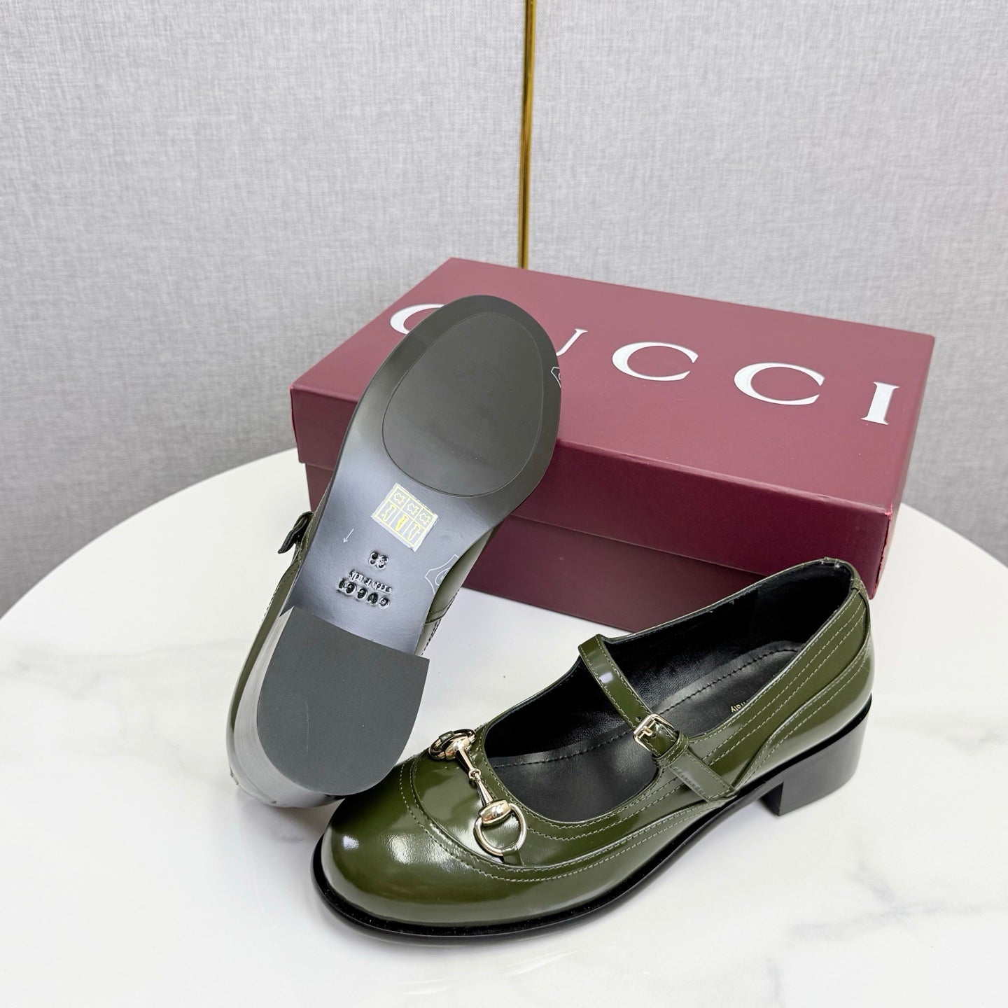 GG 26s Horsebit Loafers Olive Glossy Leather 639925