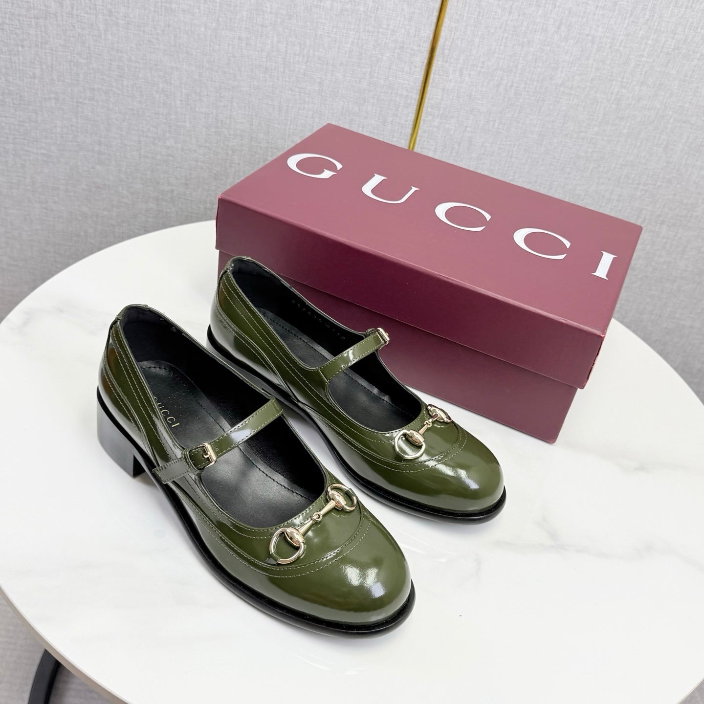 GG 26s Horsebit Loafers Olive Glossy Leather 639925
