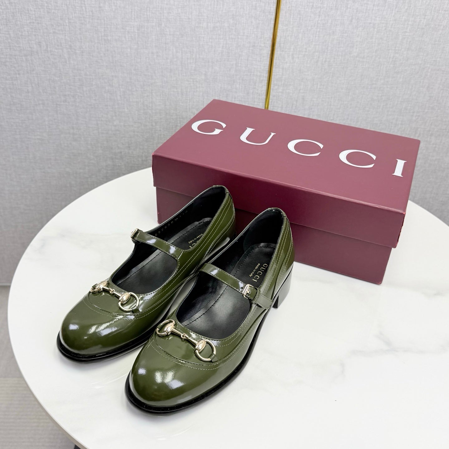 GG 26s Horsebit Loafers Olive Glossy Leather 639925