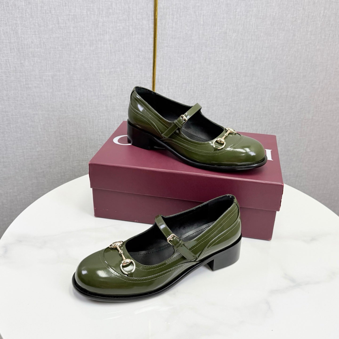 GG 26s Horsebit Loafers Olive Glossy Leather 639925