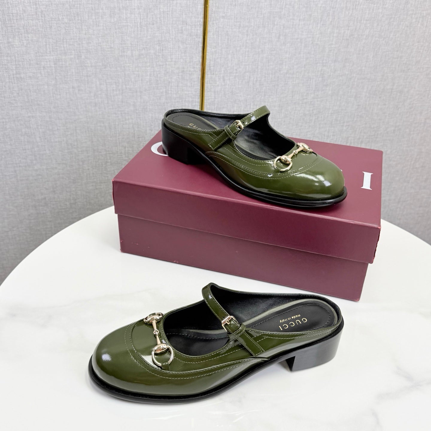 GG 26s Horsebit Slip-on Loafers Olive Glossy Leather 639928
