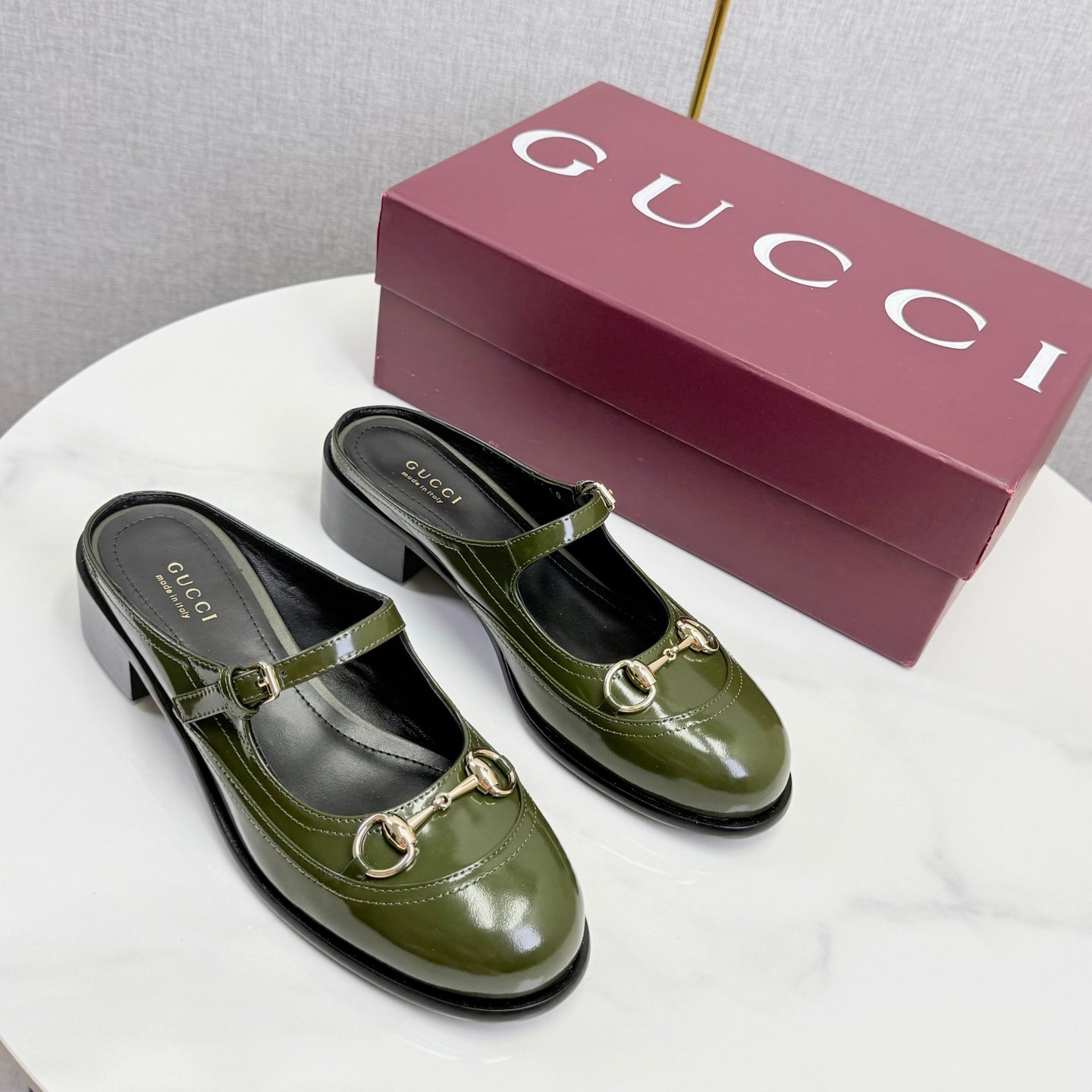 GG 26s Horsebit Slip-on Loafers Olive Glossy Leather 639928