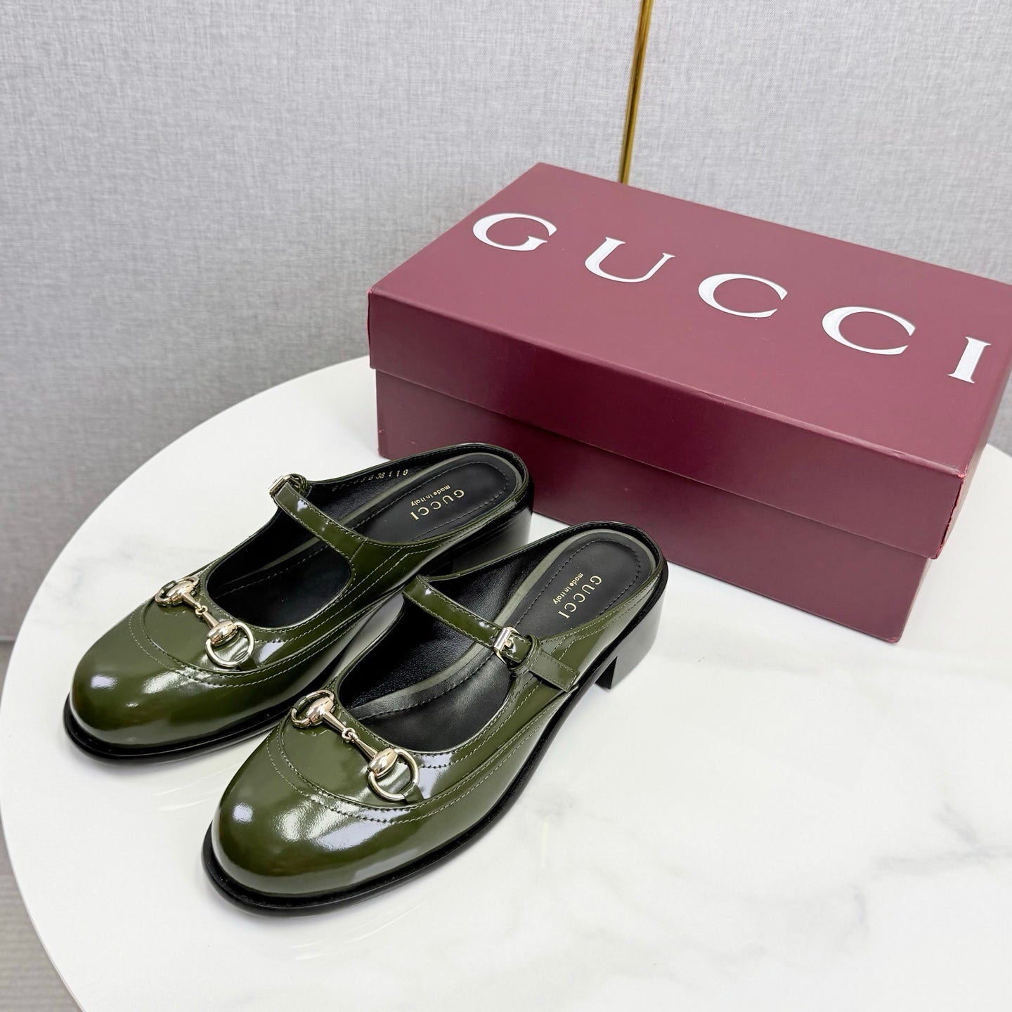 GG 26s Horsebit Slip-on Loafers Olive Glossy Leather 639928