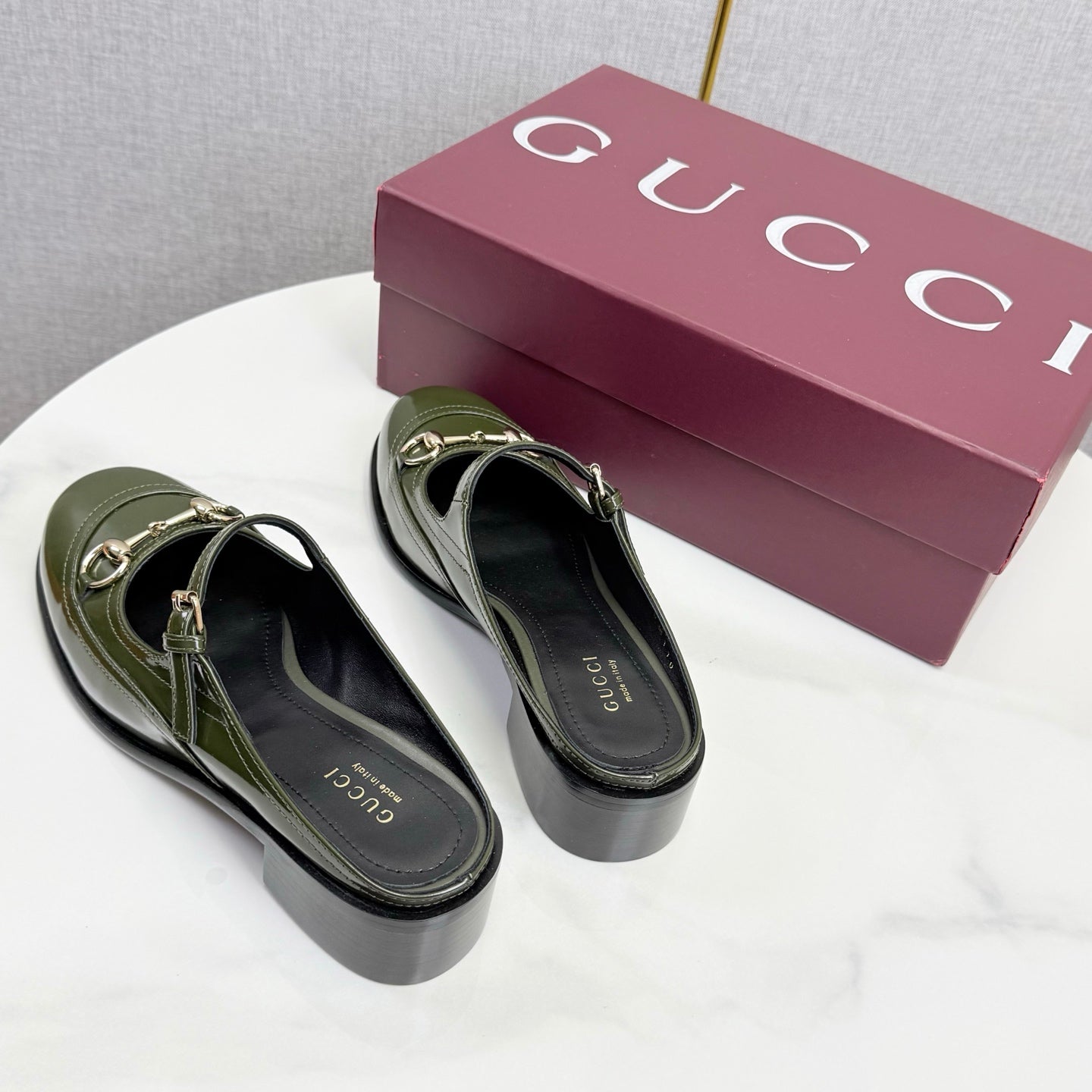 GG 26s Horsebit Slip-on Loafers Olive Glossy Leather 639928