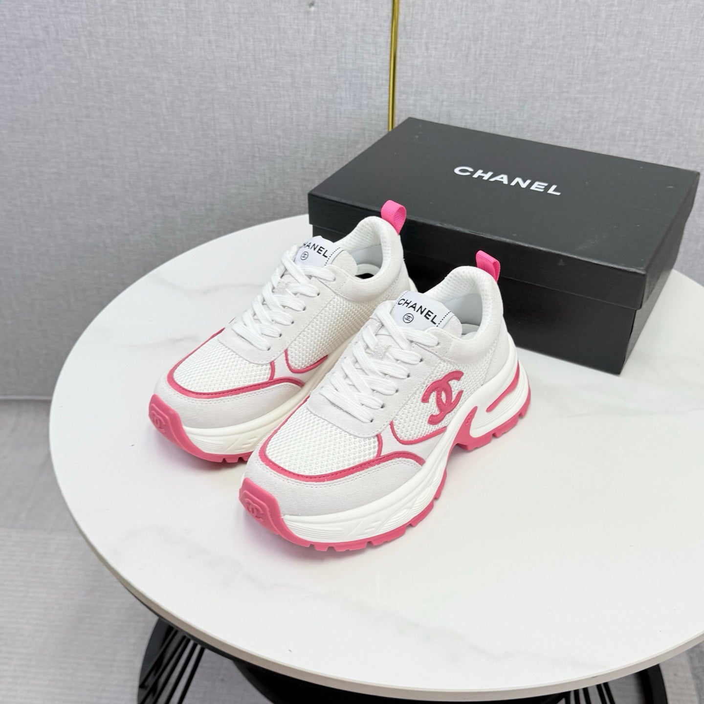 CC 26s Casual Sneakers White Hot Pink Mesh Suede 865838