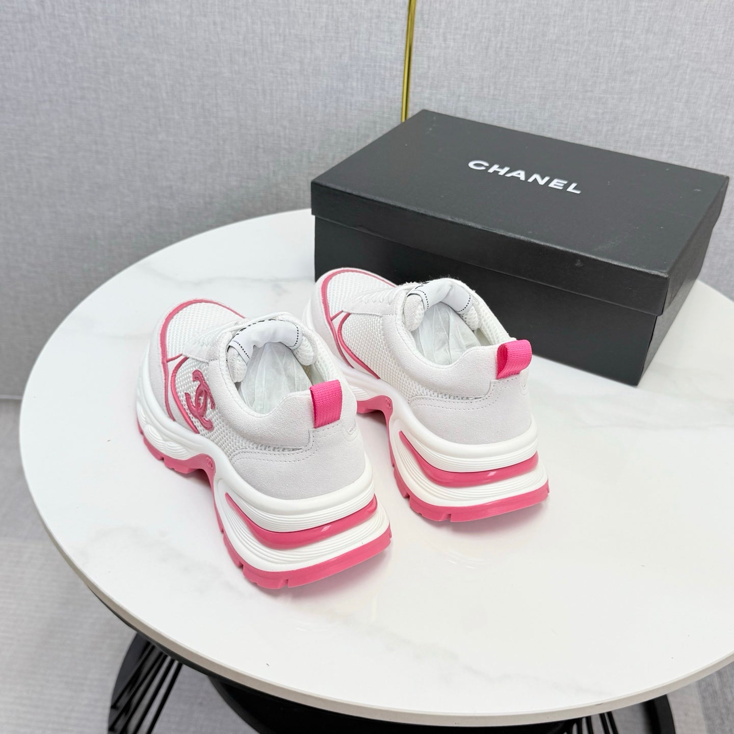 CC 26s Casual Sneakers White Hot Pink Mesh Suede 865838