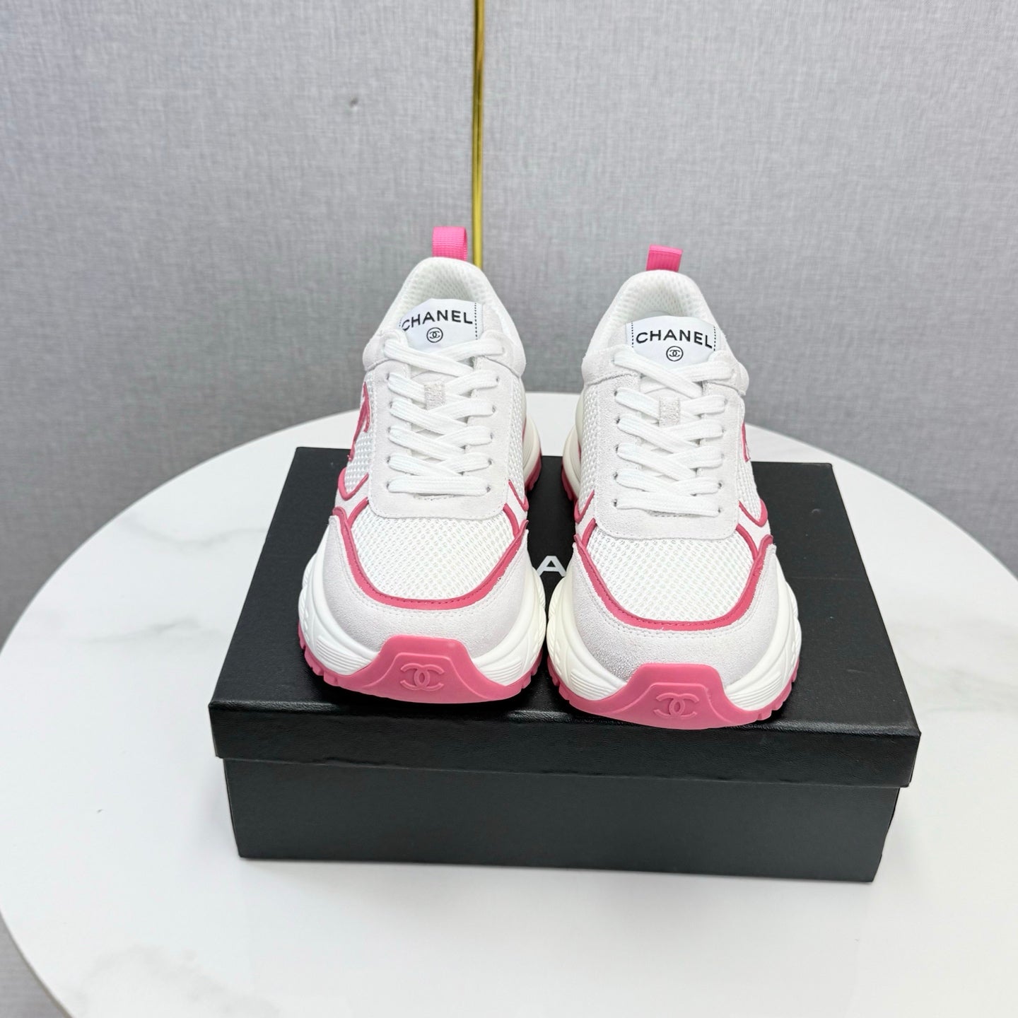 CC 26s Casual Sneakers White Hot Pink Mesh Suede 865838