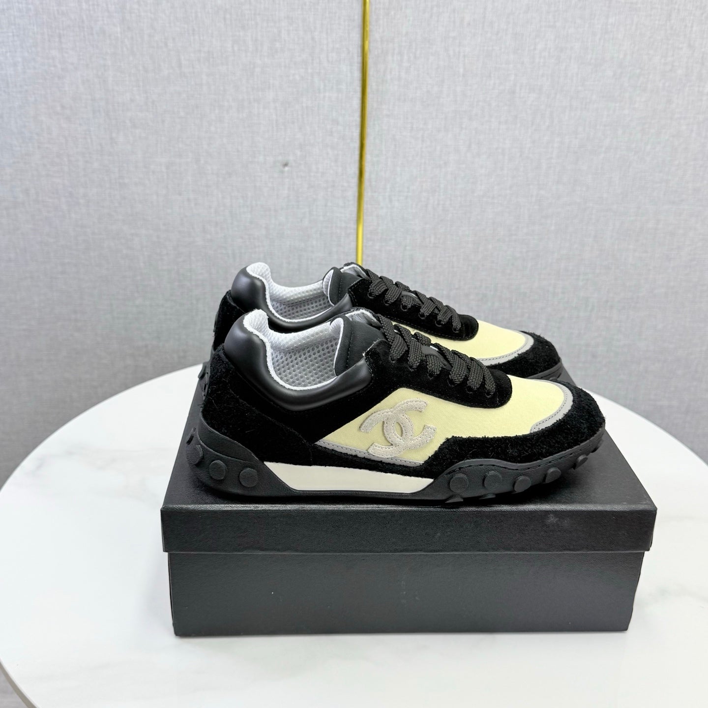 CC 26s Casual Sneakers Cream Black Suede Calfskin 972882