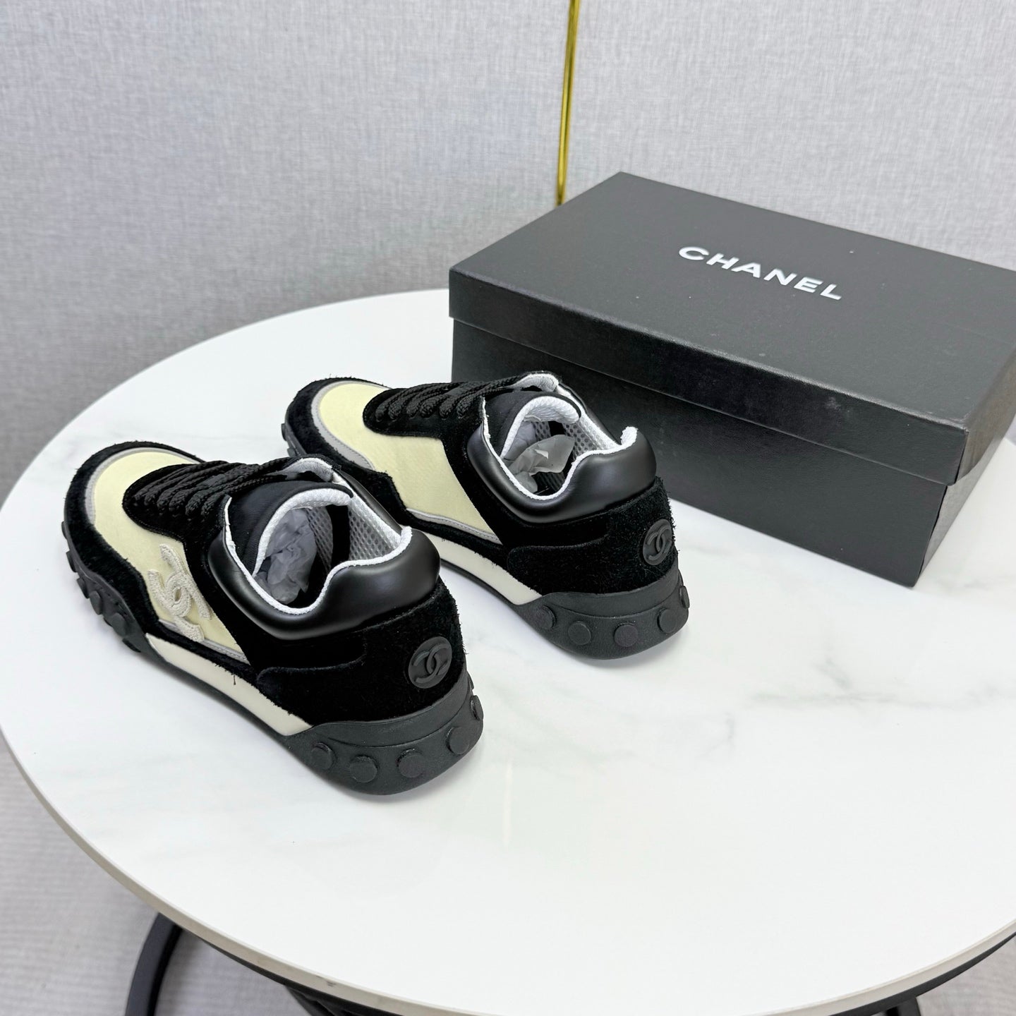 CC 26s Casual Sneakers Cream Black Suede Calfskin 972882
