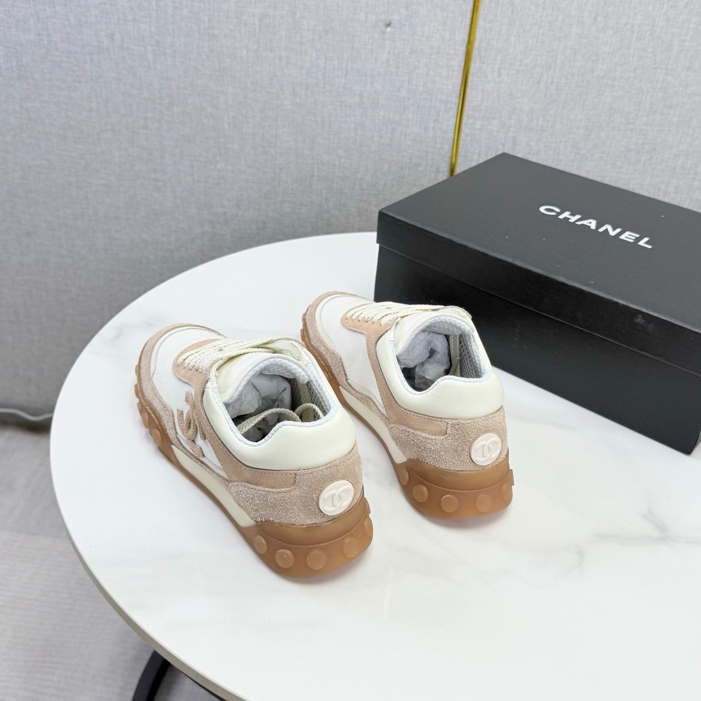 CC 26s Casual Sneakers Cream Taupe Suede Calfskin 972883