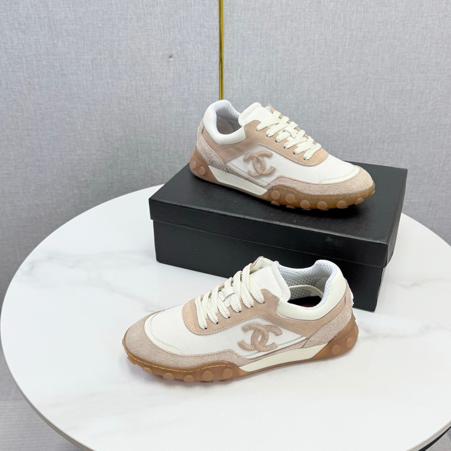 CC 26s Casual Sneakers Cream Taupe Suede Calfskin 972883