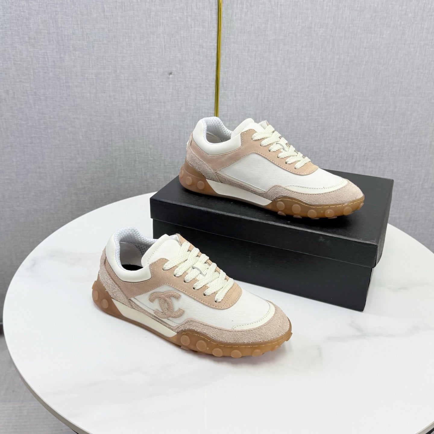 CC 26s Casual Sneakers Cream Taupe Suede Calfskin 972883