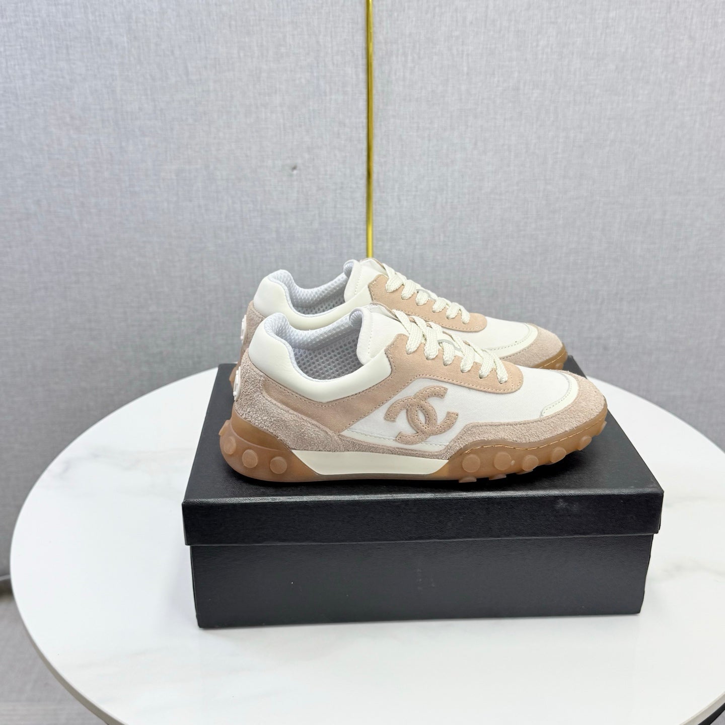 CC 26s Casual Sneakers Cream Taupe Suede Calfskin 972883