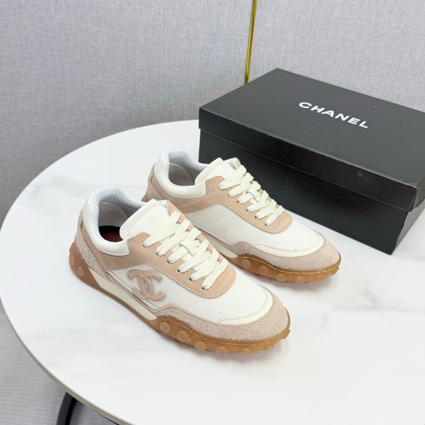 CC 26s Casual Sneakers Cream Taupe Suede Calfskin 972883