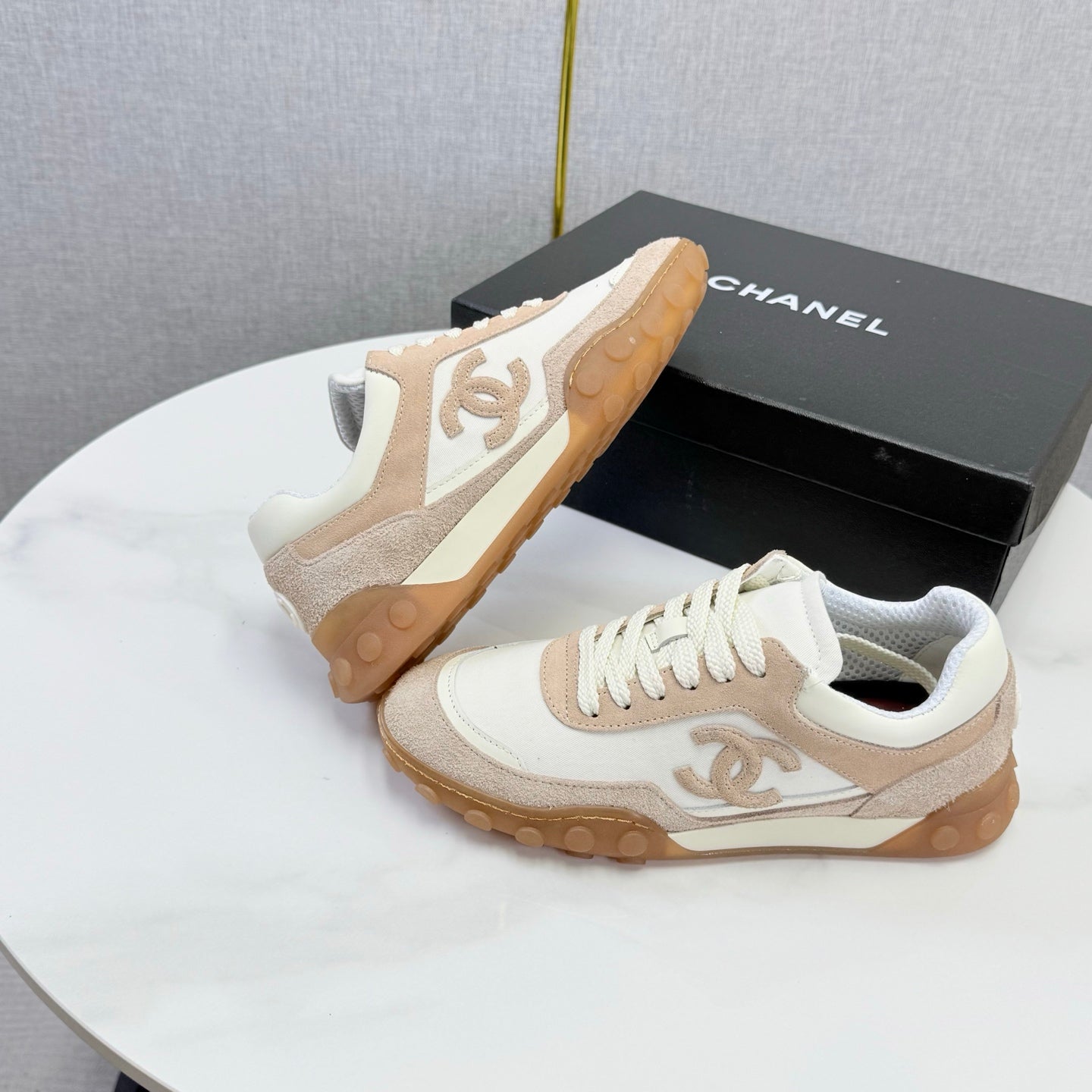 CC 26s Casual Sneakers Cream Taupe Suede Calfskin 972883