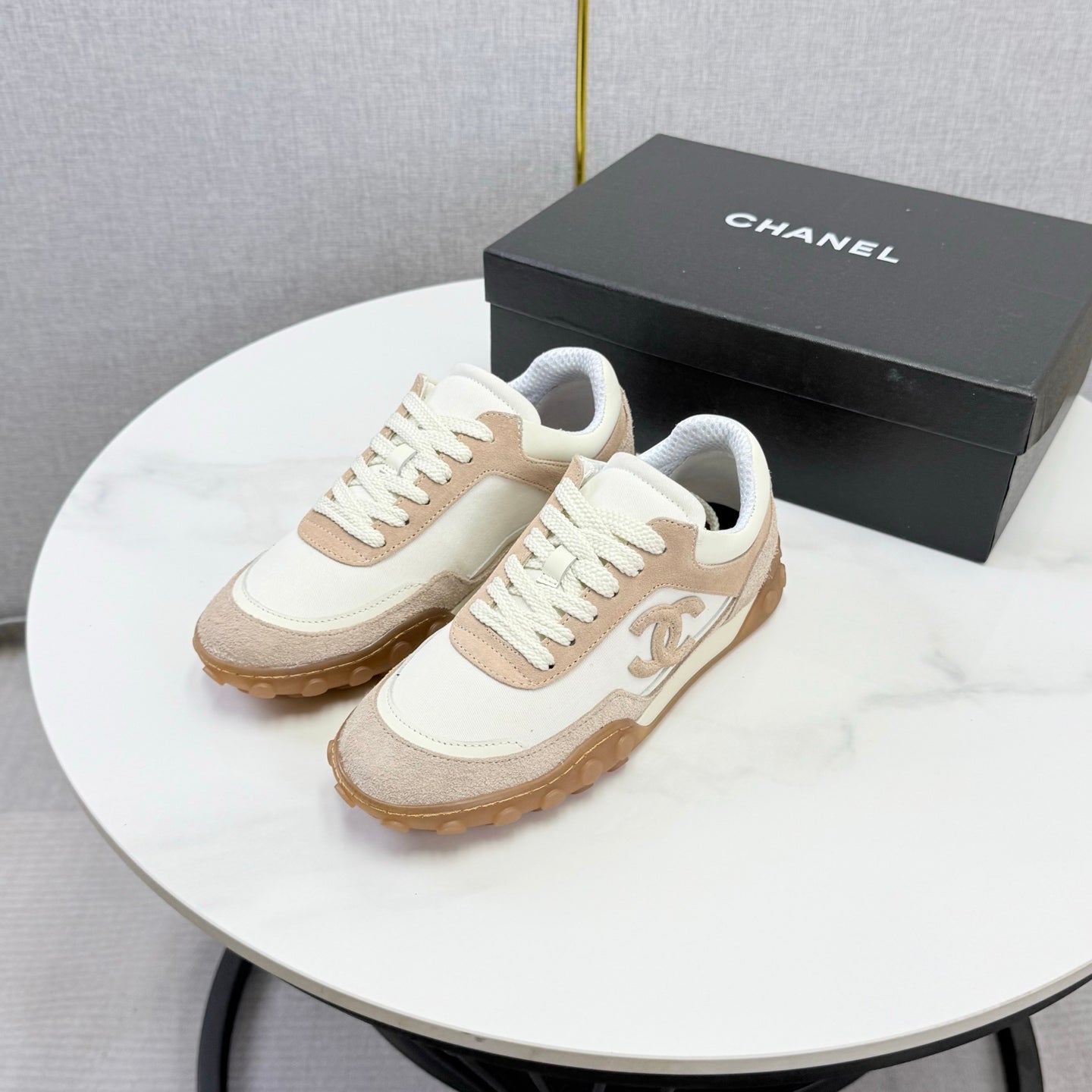 CC 26s Casual Sneakers Cream Taupe Suede Calfskin 972883