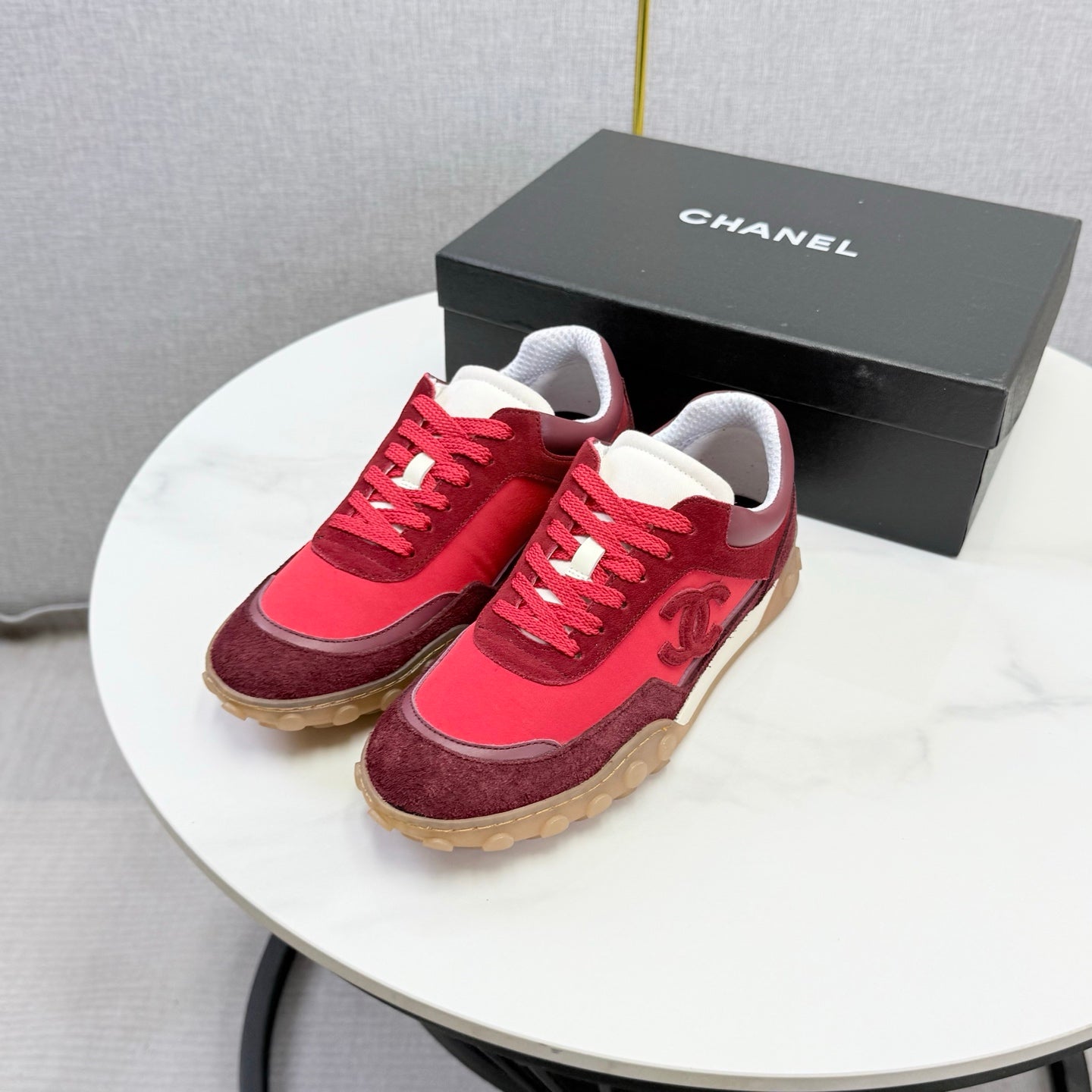 CC 26s Casual Sneakers Burgundy Suede Calfskin 972884
