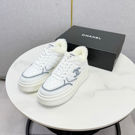 CC 26s Platform Sneakers Grey White Quilted Calfskin Shearling 972891