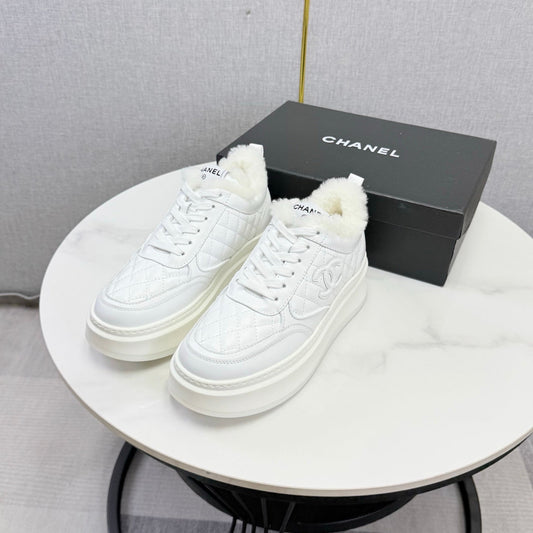 CC 26s Platform Sneakers White Quilted Calfskin Shearling 972893