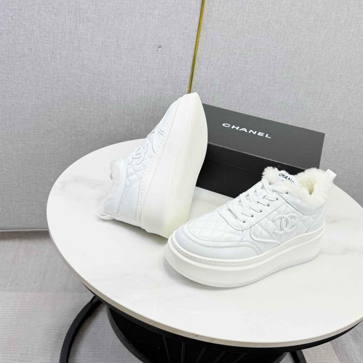 CC 26s Platform Sneakers White Quilted Calfskin Shearling 972893