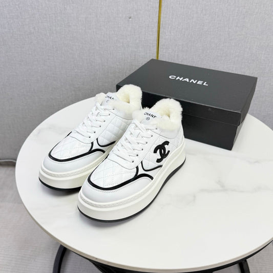 CC 26s Platform Sneakers White Quilted Calfskin Shearling 972894