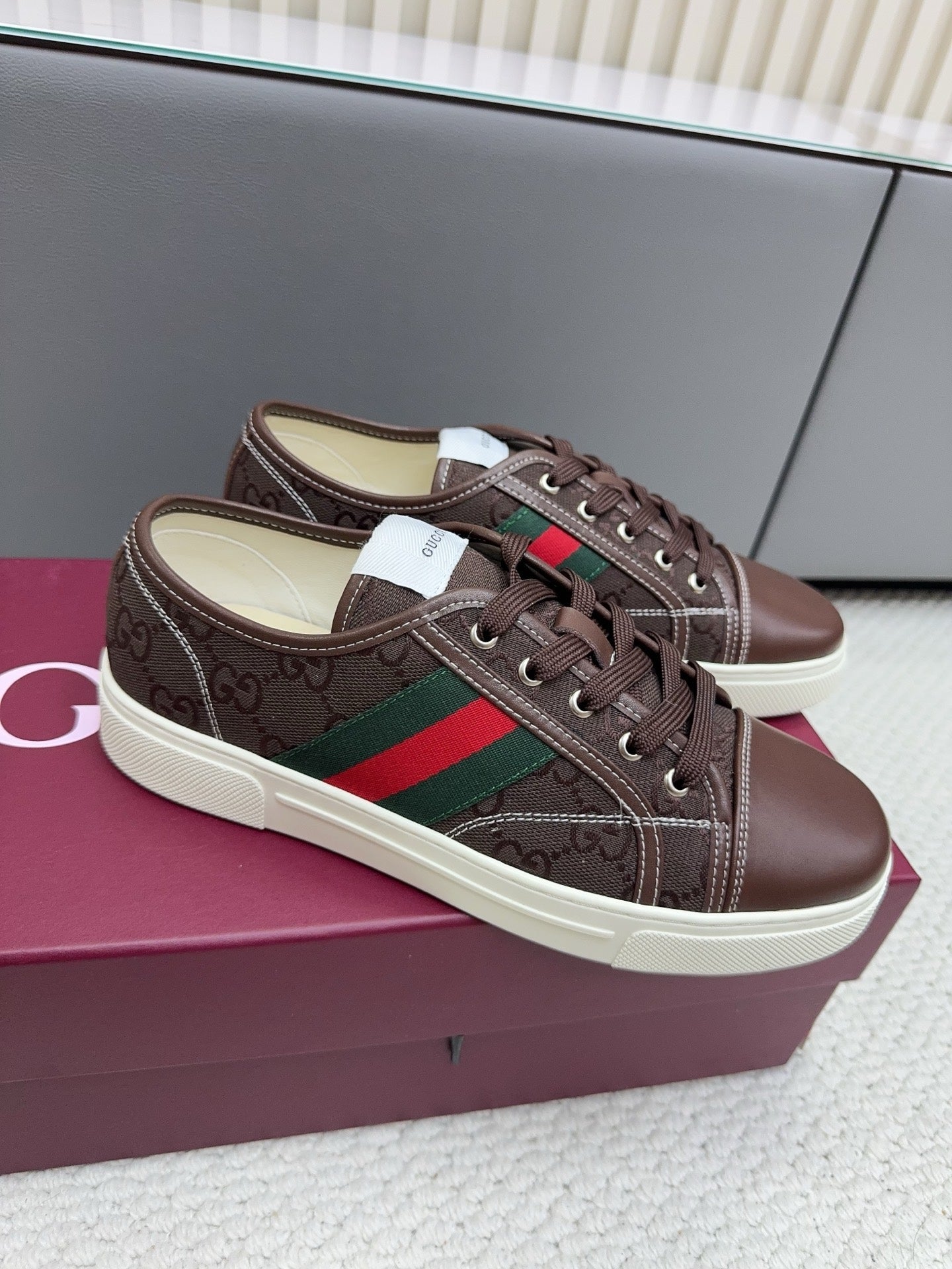 GG Tennis 1977 Sneakers Chocolate Canvas Leather 788208