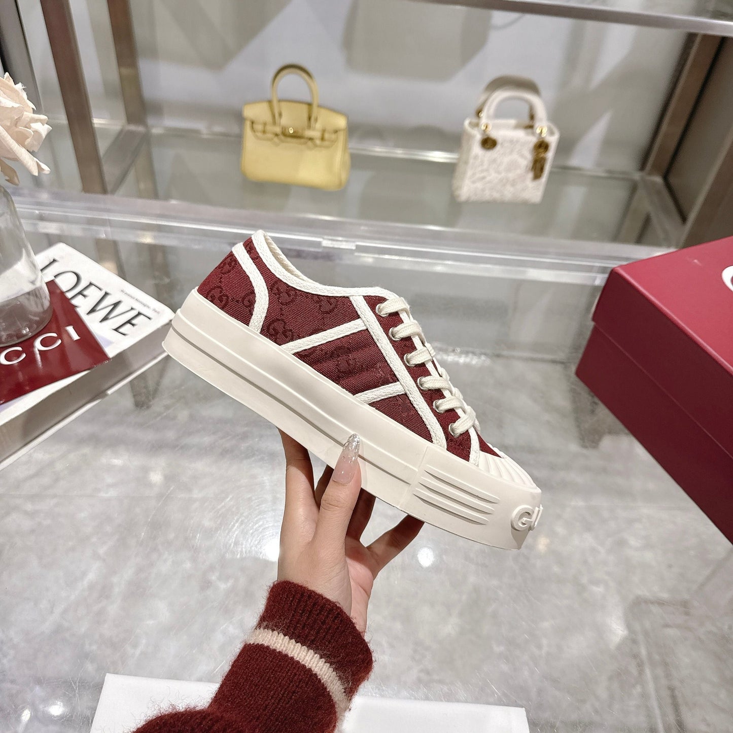 GG Chunky Sneaker 35mm Red White Canvas 457443