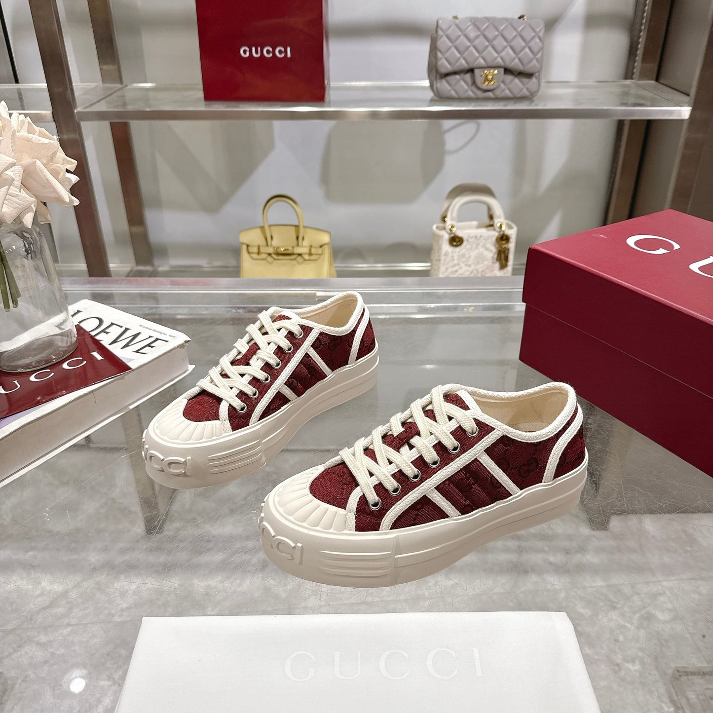 GG Chunky Sneaker 35mm Red White Canvas 457443