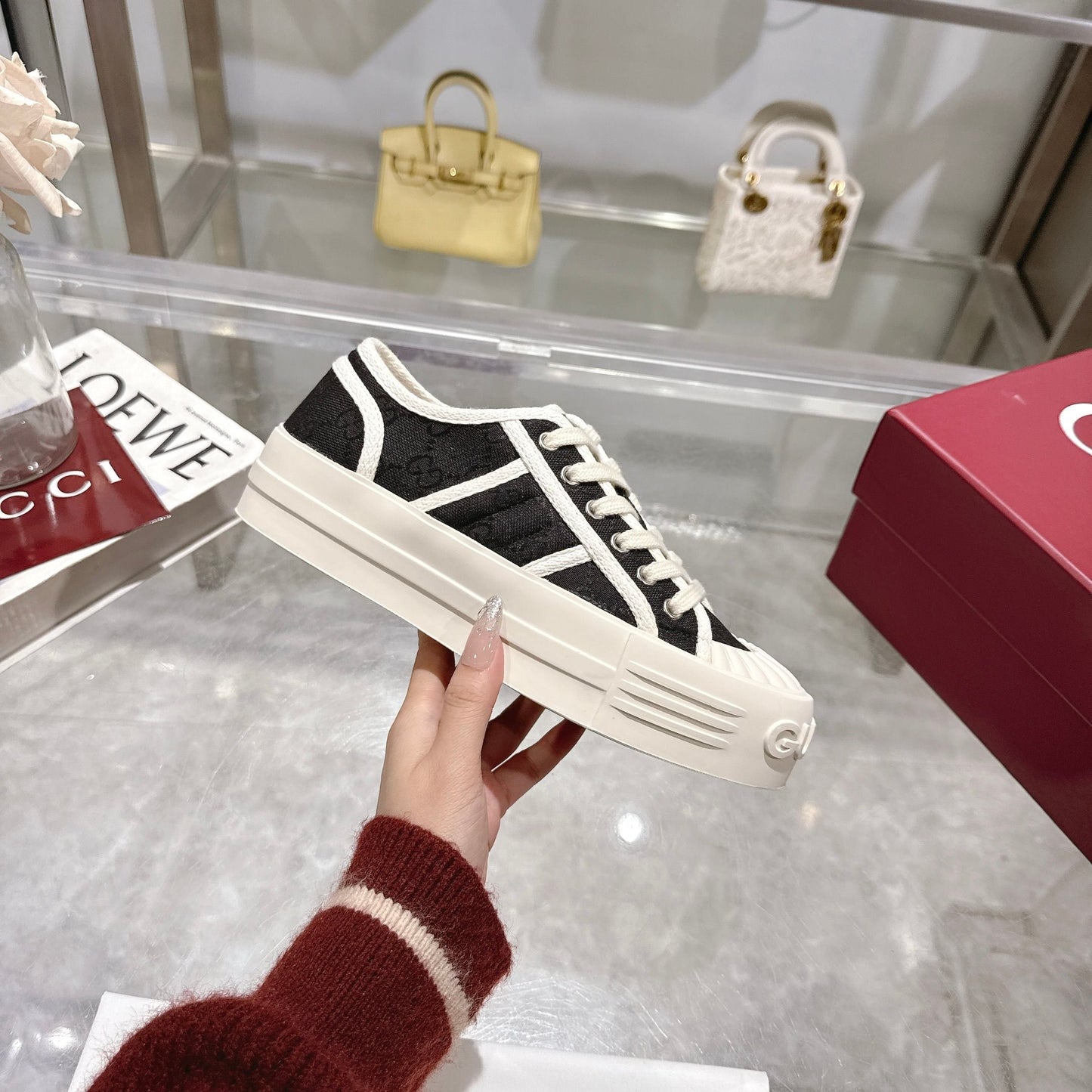 GG Chunky Sneaker 35mm Black White Canvas 457444