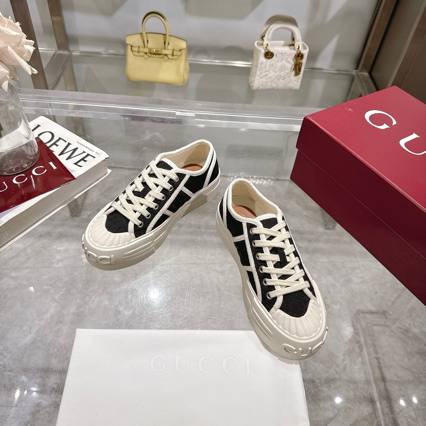 GG Chunky Sneaker 35mm Black White Canvas 457444