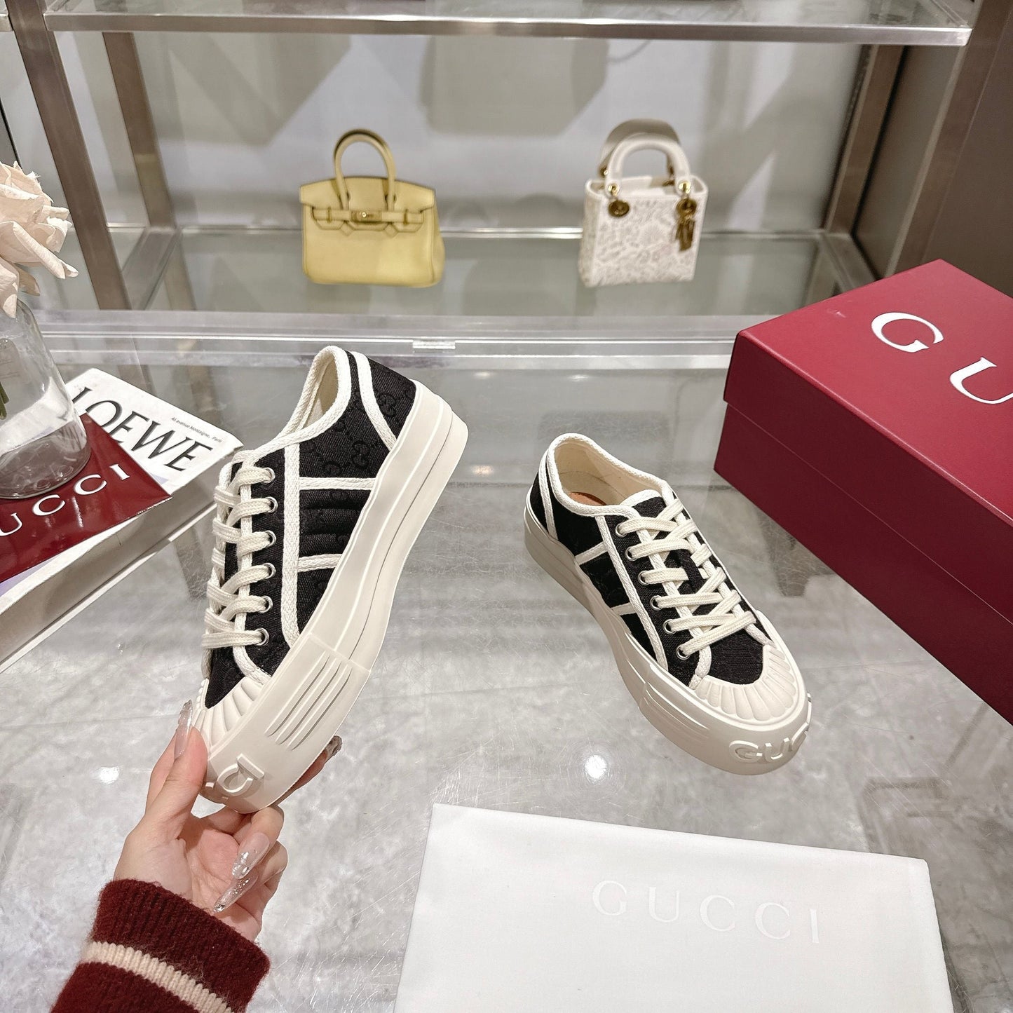 GG Chunky Sneaker 35mm Black White Canvas 457444