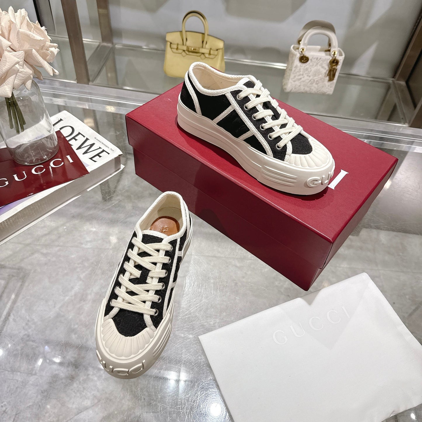 GG Chunky Sneaker 35mm Black White Canvas 457444
