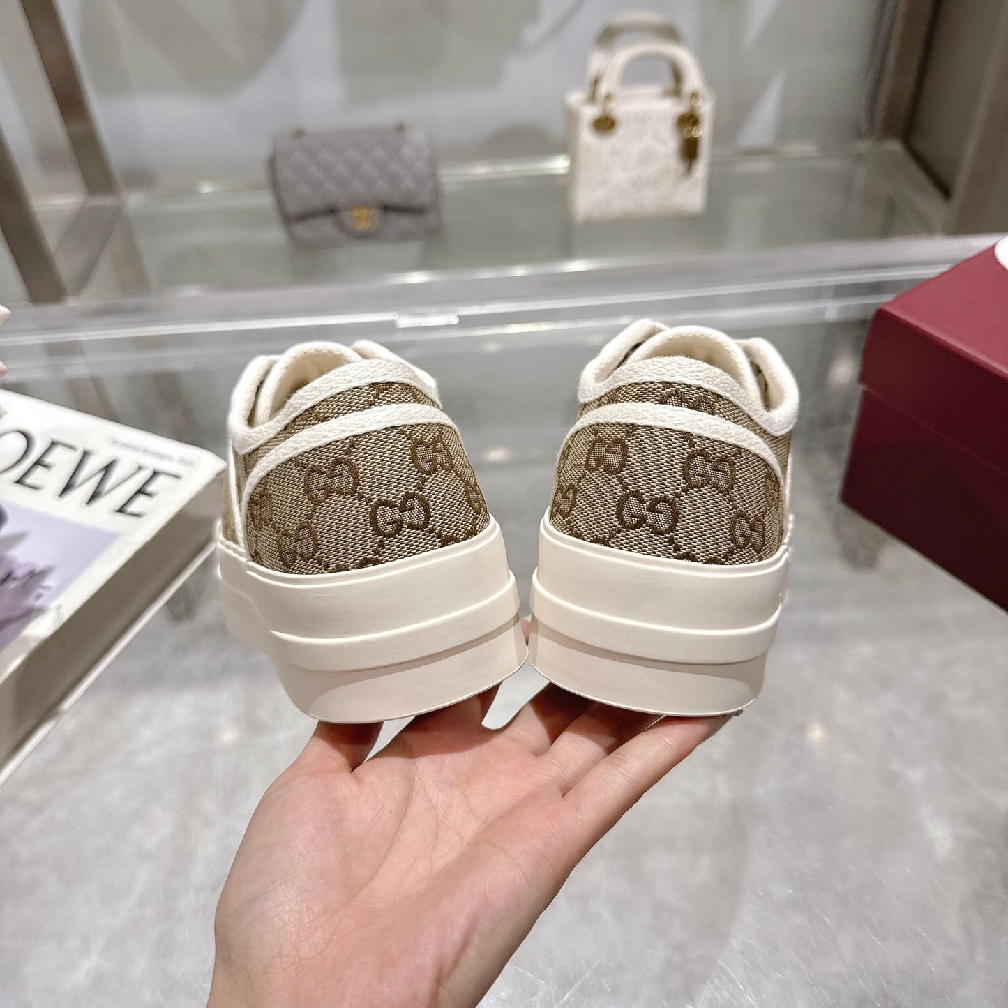 GG Chunky Sneaker 35mm Light Brown Beige Canvas 457446