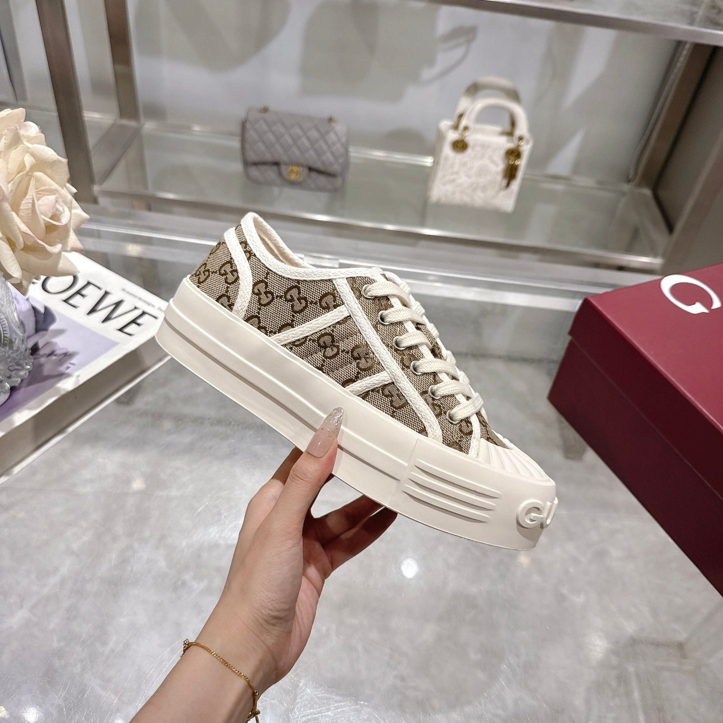 GG Chunky Sneaker 35mm Light Brown Beige Canvas 457446