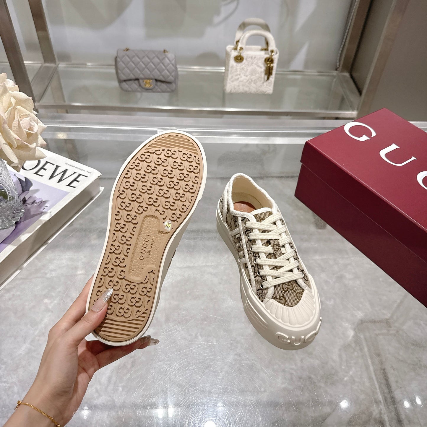 GG Chunky Sneaker 35mm Light Brown Beige Canvas 457446