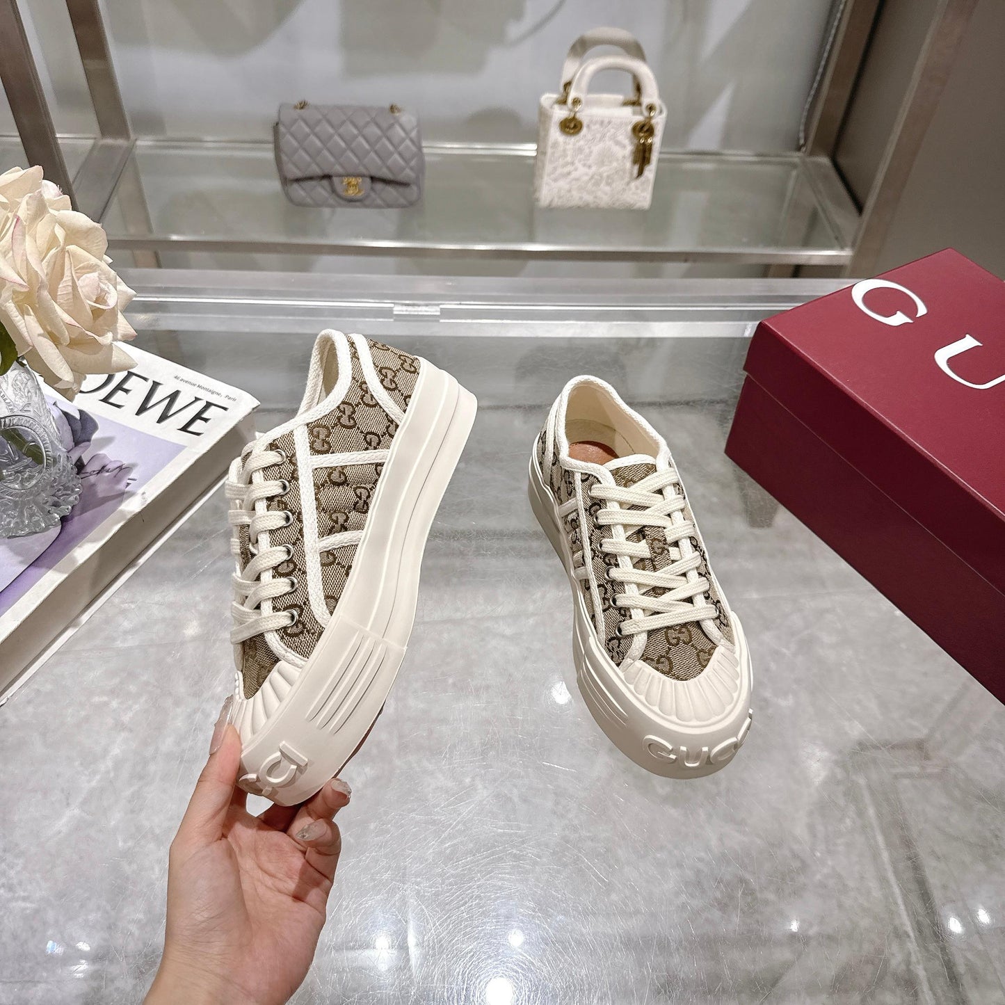 GG Chunky Sneaker 35mm Light Brown Beige Canvas 457446