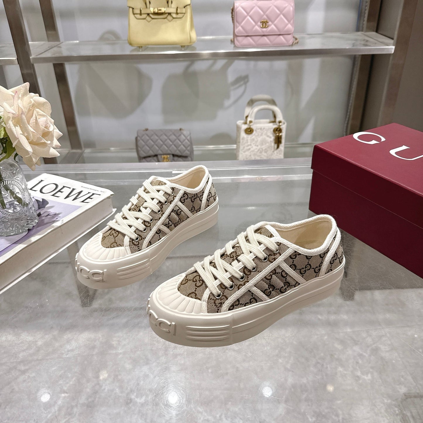 GG Chunky Sneaker 35mm Light Brown Beige Canvas 457446