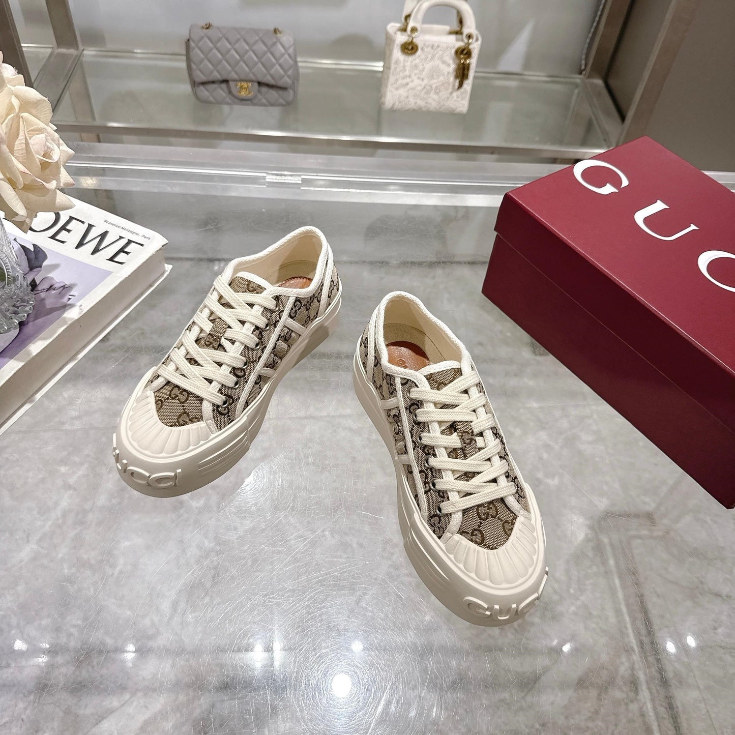 GG Chunky Sneaker 35mm Light Brown Beige Canvas 457446