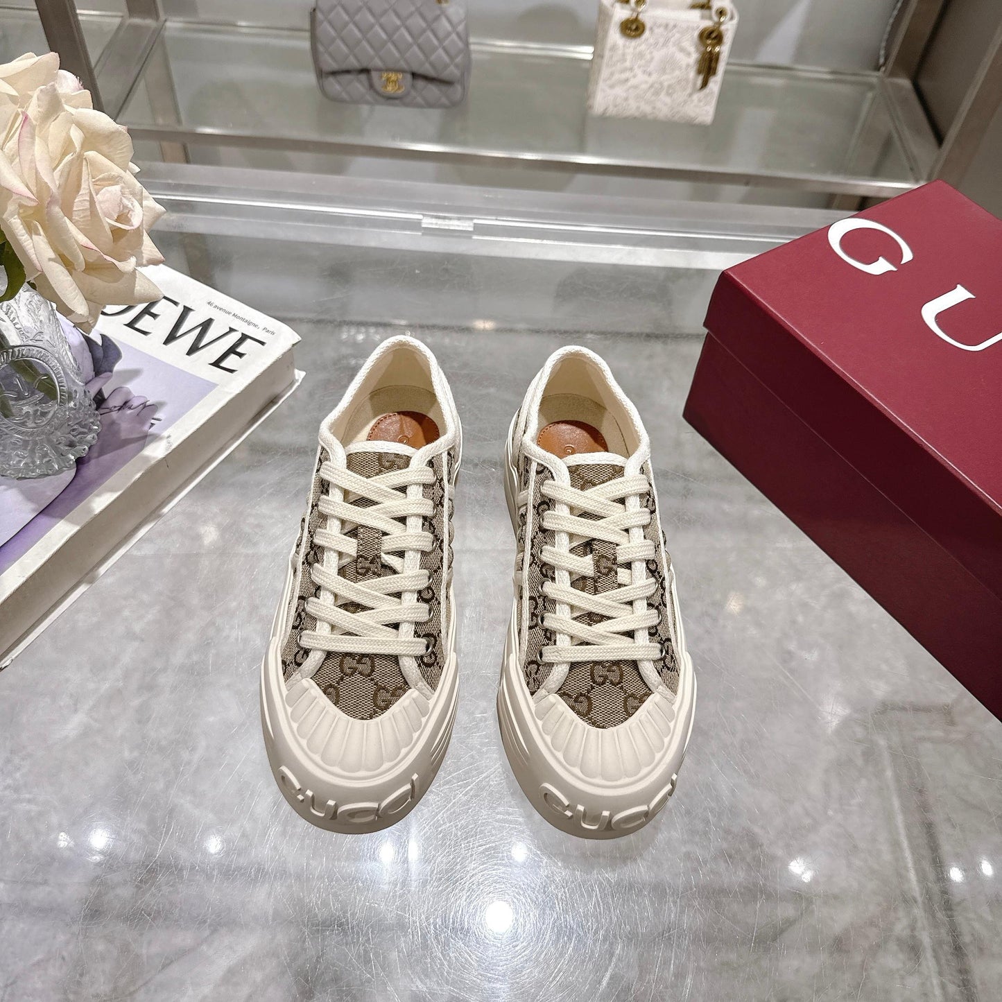 GG Chunky Sneaker 35mm Light Brown Beige Canvas 457446