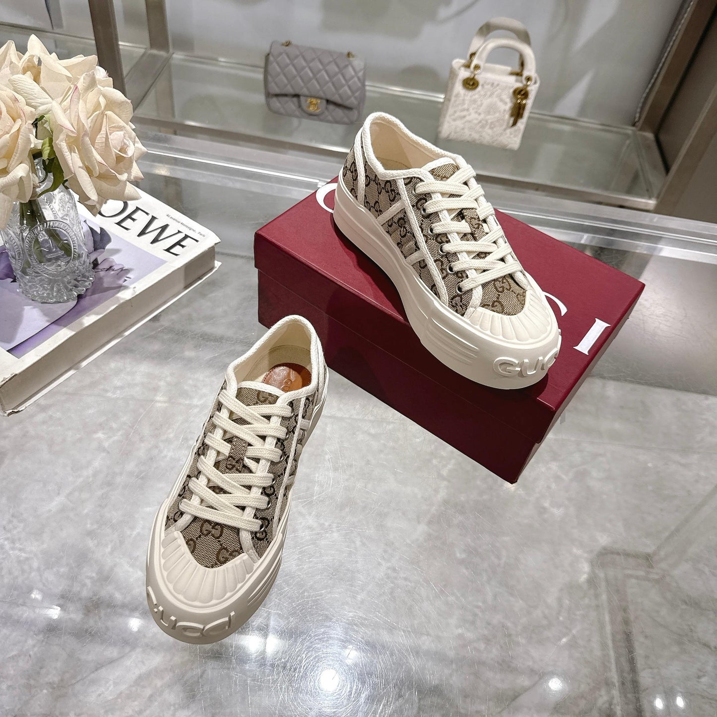GG Chunky Sneaker 35mm Light Brown Beige Canvas 457446
