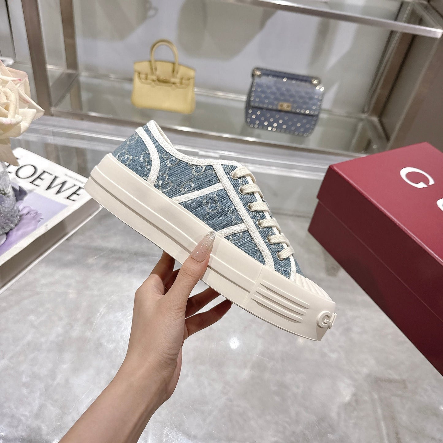 GG Chunky Sneaker 35mm Light Blue Denim 457447