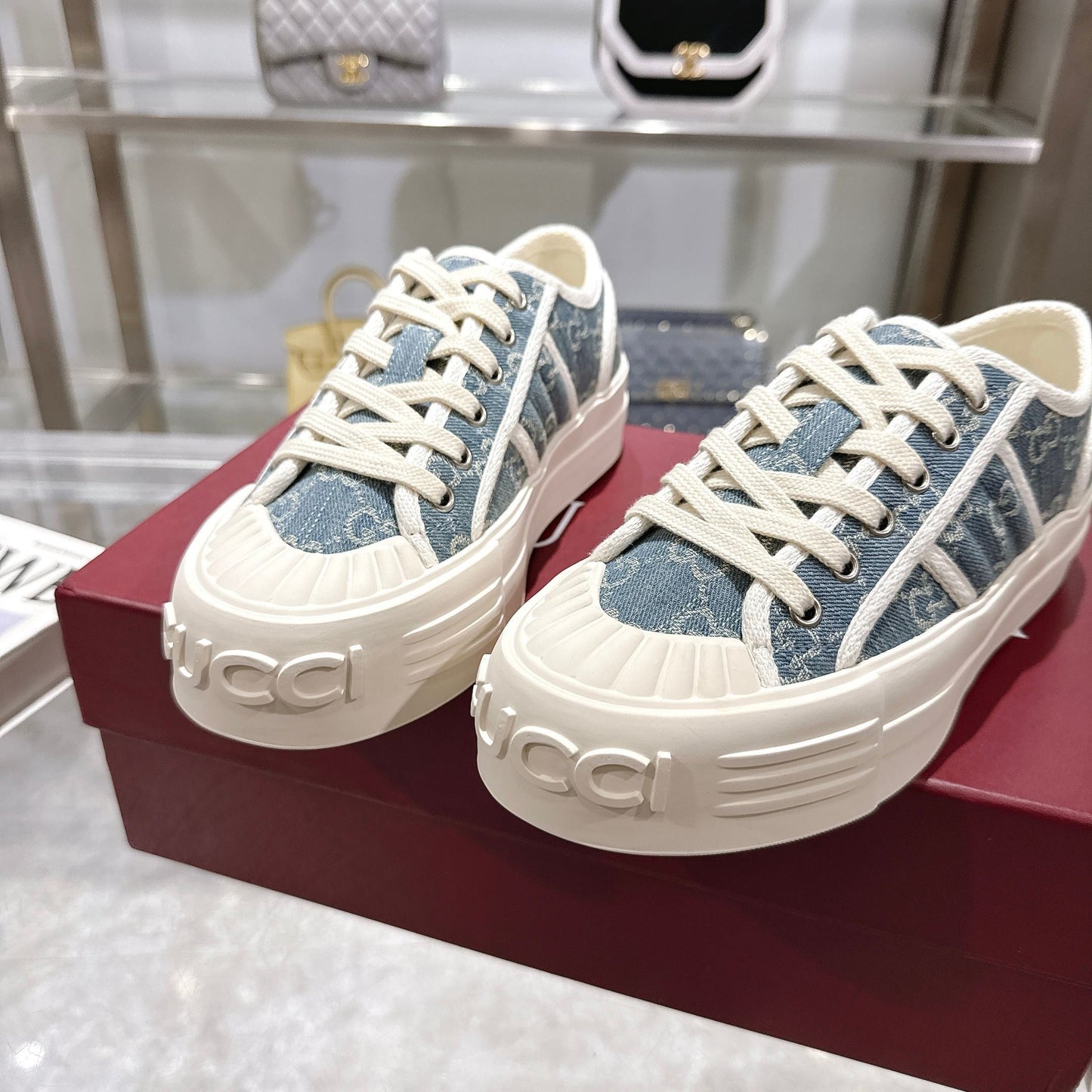 GG Chunky Sneaker 35mm Light Blue Denim 457447