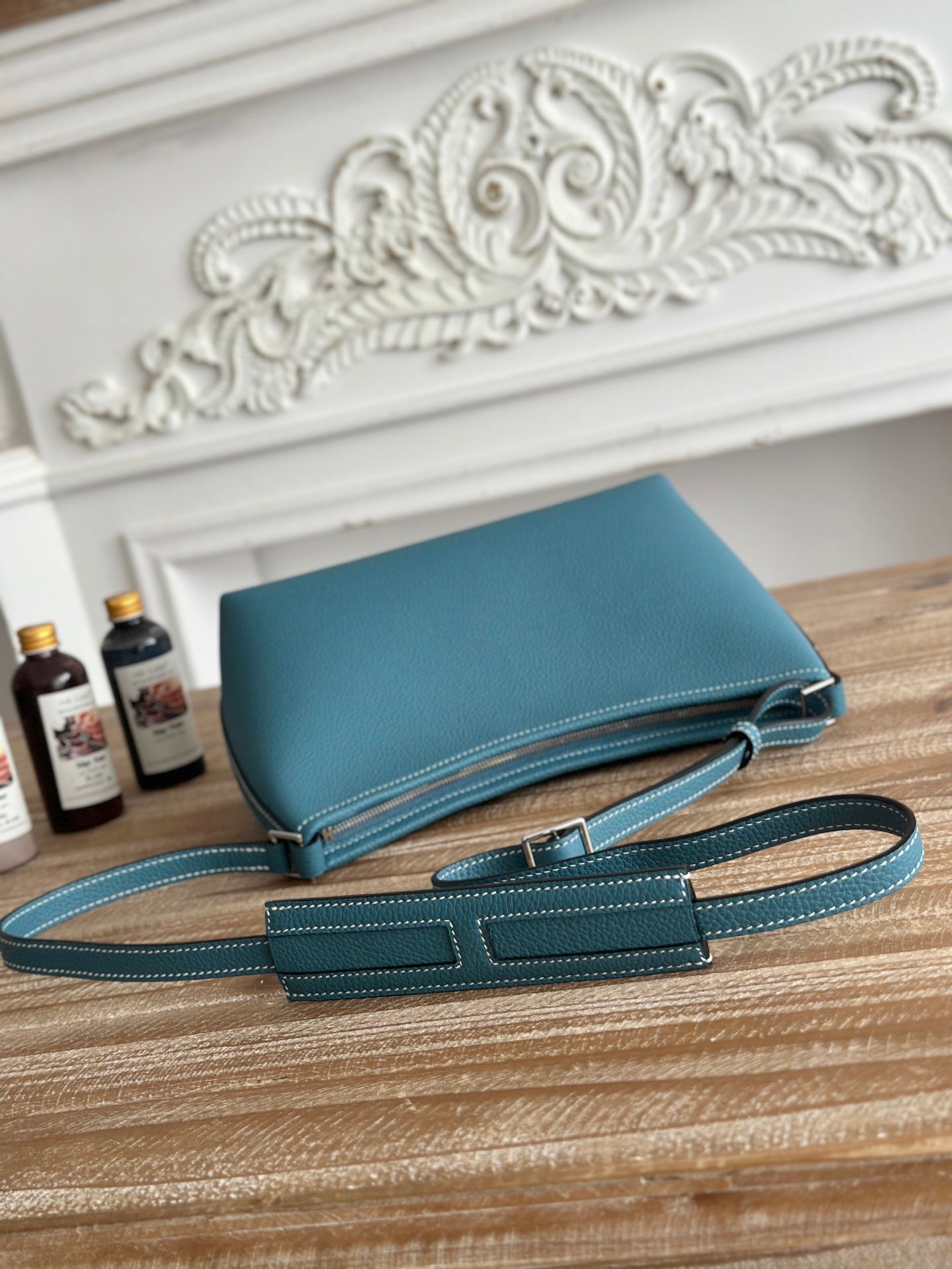 HM Berlingot Shoulder Bag Teal Blue Epsom Leather 270323